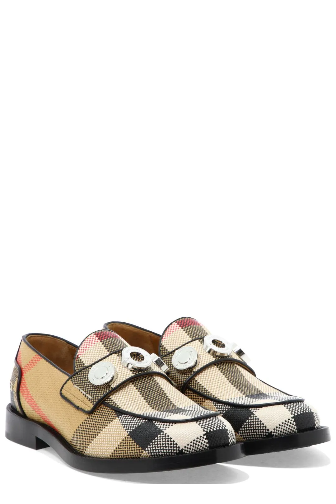 Burberry Checked Stud Detailed Loafers