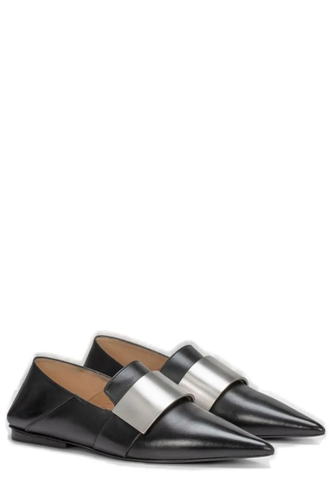 Marsll Metal Plaque Detailed Pointed Toe Flats