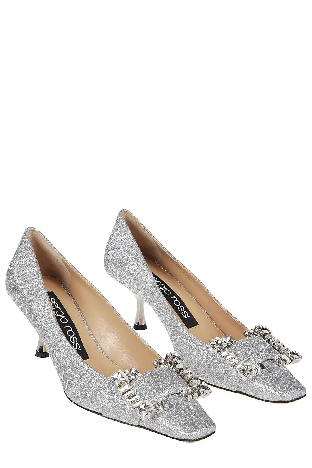 Sergio Rossi Embellished Square Toe Pumps