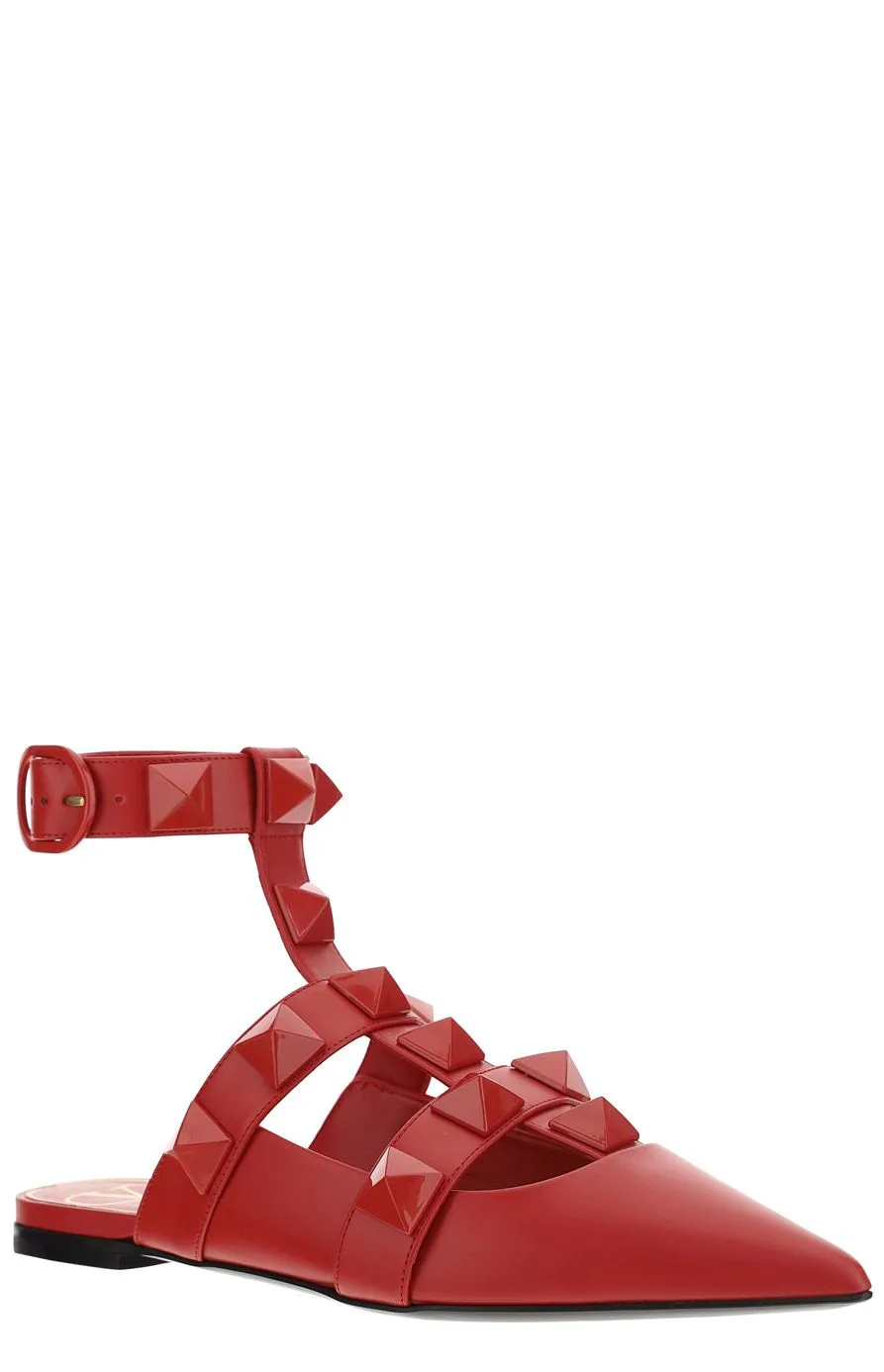 Valentino Garavani Roman Stud Ankle-Strapped Flats