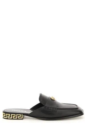 Versace La Medusa Square-Toe Open Back Loafers